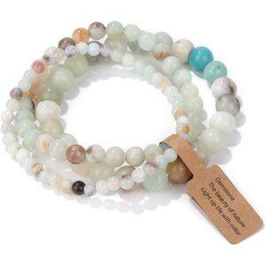 3PCS Amazonite Healing Crystal Natural Stone Beaded Stretch Bracelet for Women